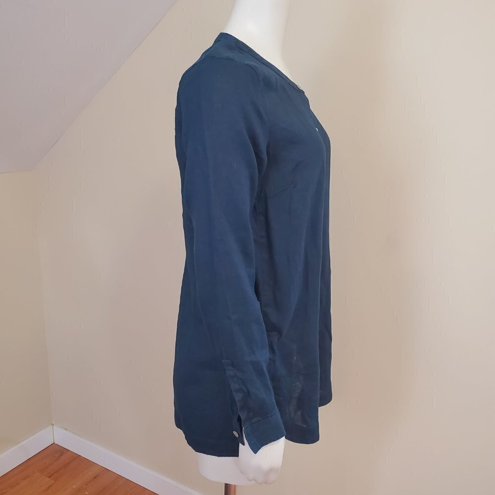 J. Jill Love Linen Button Down Side Tie Tunic Top Dark Navy Blue womens Sz XS - Picture 6 of 13
